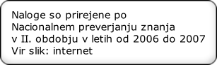 Naloge so prirejene po  
Nacionalnem preverjanju znanja 
v II. obdobju v letih od 2006 do 2007
Vir slik: internet

